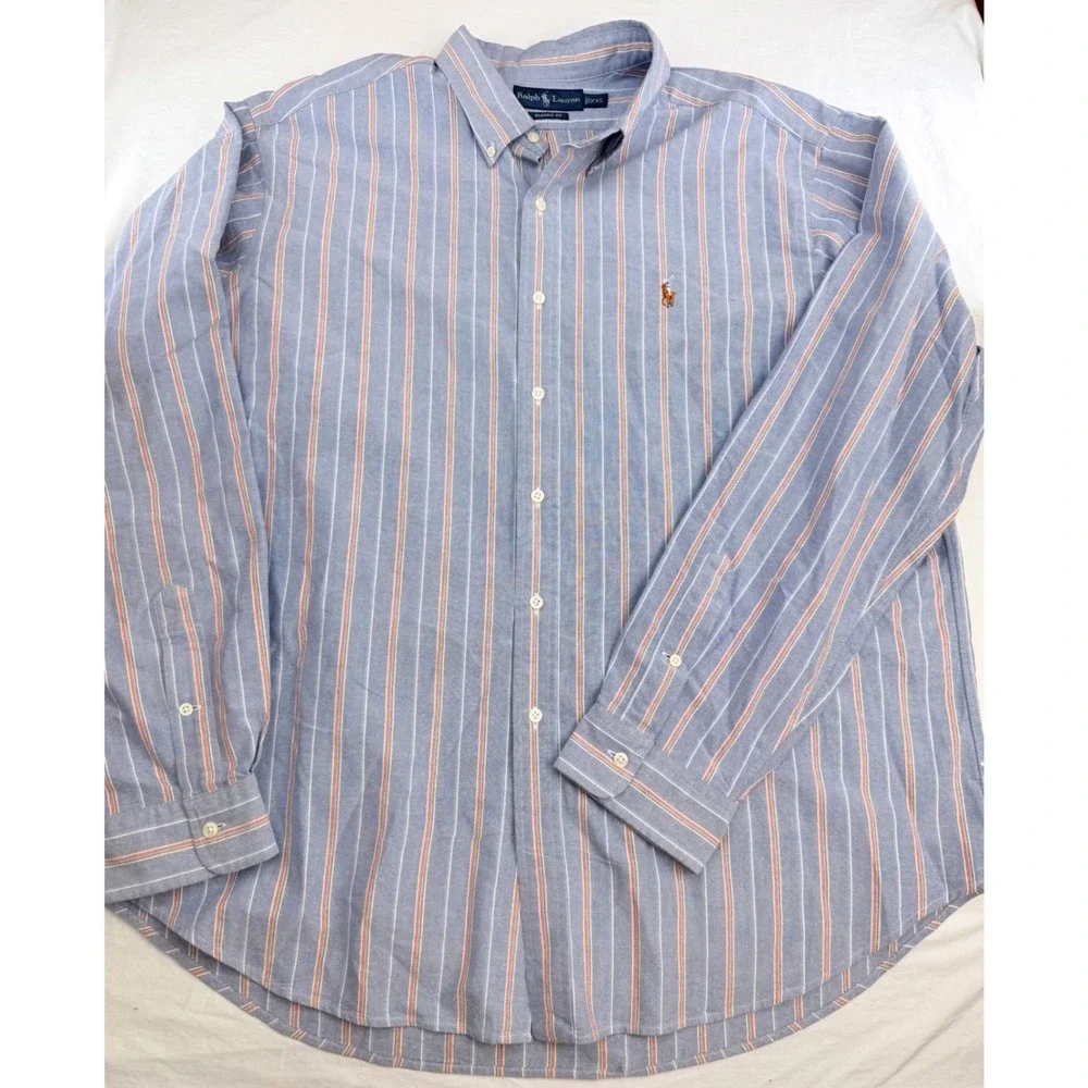 Ralph Lauren Mens XXL Classic Fit Striped Oxford Button Down Shirt Blue Red